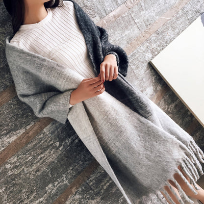 Emma Soft Cashmere Scarf with Plaid and Fringes